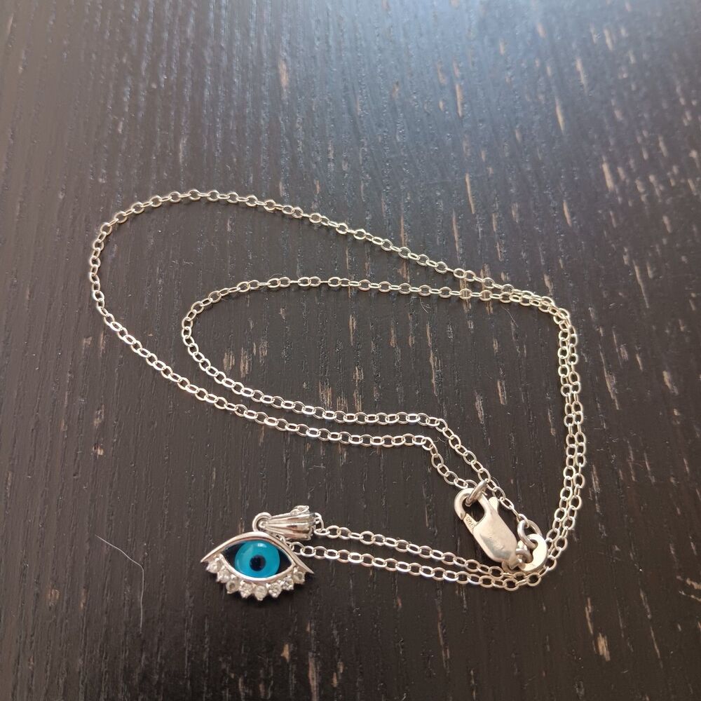 925 Sterling Silver Evil Eye Necklace‎ Pendant Jewelry With CZ Dainty